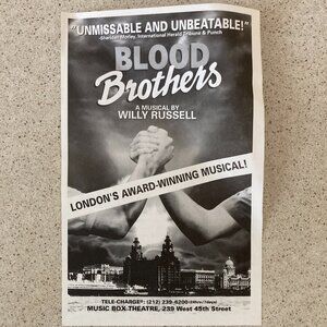 Creased Two Sided Flyer Blood Brothers Broadway B&W 5 1/2" x 8 1/2 Willy Russell